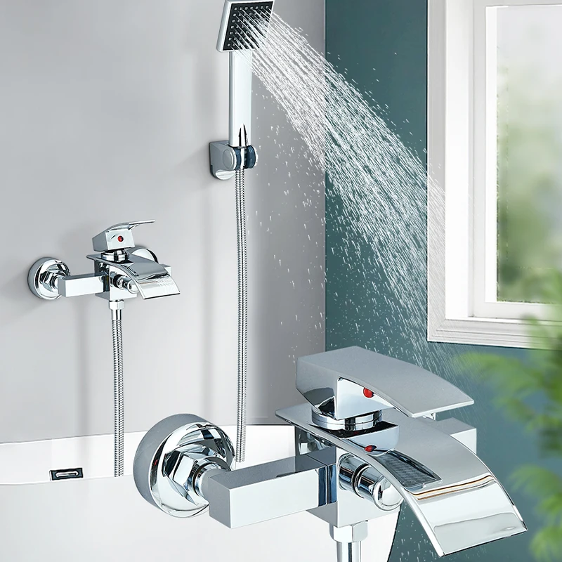 ก๊อกน้ําอ่างอาบน้ํา Chrome ห้องน้ําน้ําตก Wall Mount น้ําตกน้ําร้อนน้ําเย็น TAP ก๊อกน้ําอาบน้ํา TAP Robinet Baignoire 1