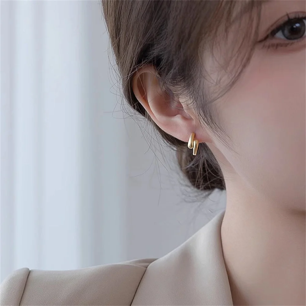 Geometric Drop Earrings Matt Gold Color Staggered Irregular Water Drop for Women
