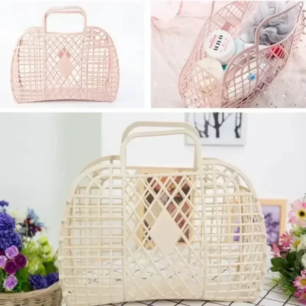 Hot Sell Large-capacity Bag Hollow Jelly Beach Holiday Portable Tote Bag Reusable and Easy To Clean Plastic Portable Bath Basket