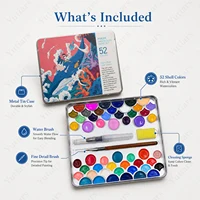 52 Colors Watercolor Paint Set Metal Tin Box Shell Pan with Water Brush Detail Brush Portable Artist Kit for Painting DIY Art 3
