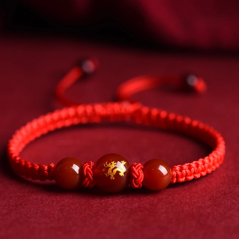 1Pc 2024 Dragon Year Lucky Red Rope Bracciale Regolabile Bracciale In Stile Cinese Zodiac Dragon Xmas Near Year Gift