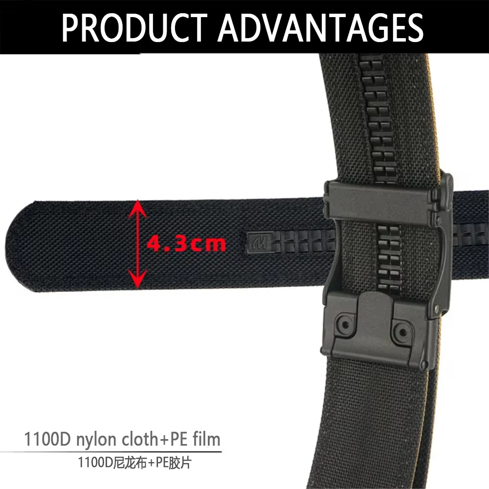 Leather Belt 4.3CM Wide Double-layer Reinforced Automatic Buckle Shooting Training Quick Hanging Pistol Mens Belt Nylon Outdoor
