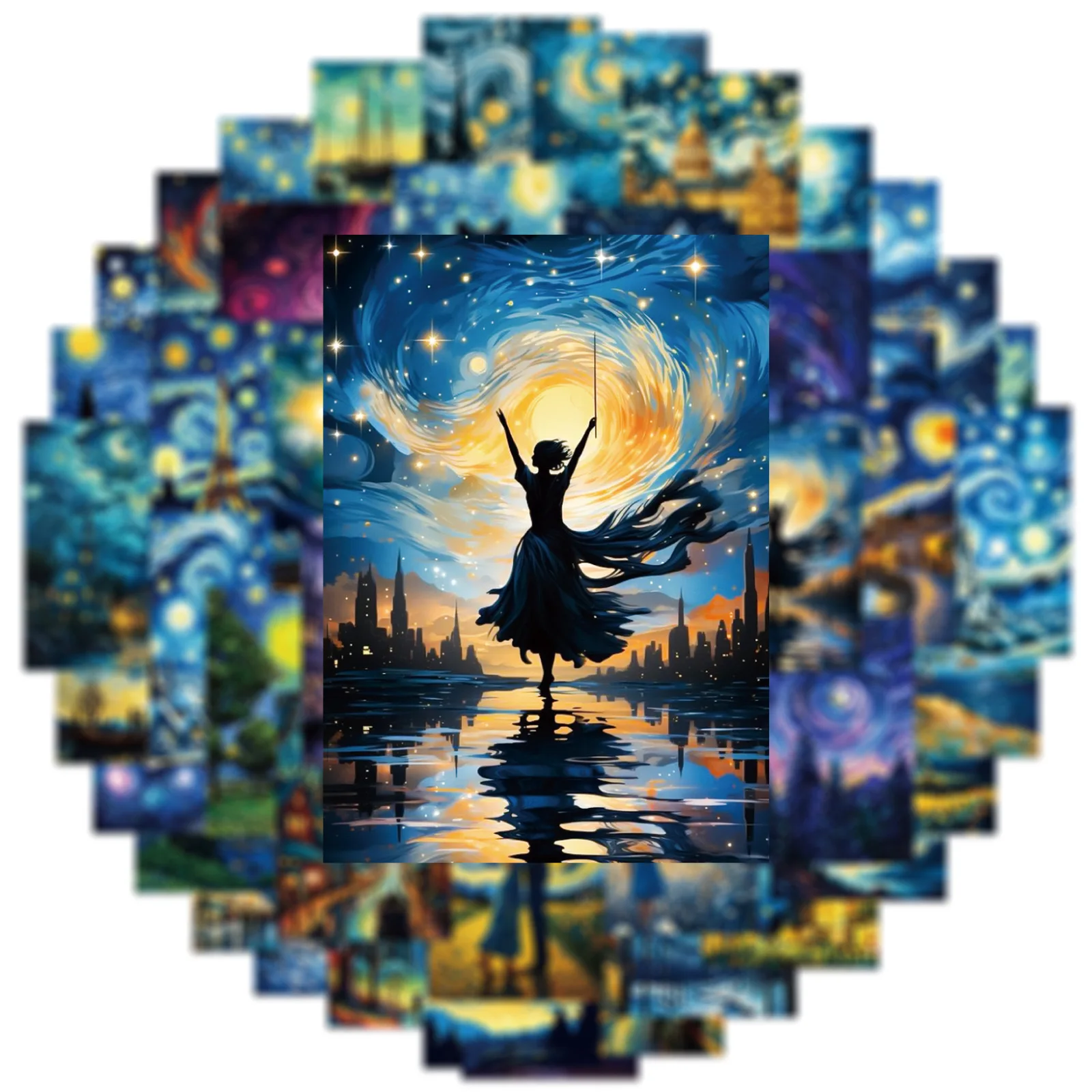 반 고흐 유화 아트 그래피티 스티커, 미적 장식 데칼, 노트북 휴대폰 스케이트보드 여행 가방 스티커, 신제품, 10 개, 50 개