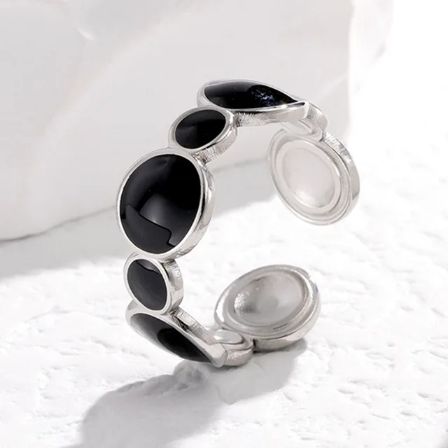 Bague Vintage en acier inoxydable pour femmes, anneau d'ouverture d'huile goutte à goutte blanche, Simple, couleur or, géométrique réglable, bijoux 2023