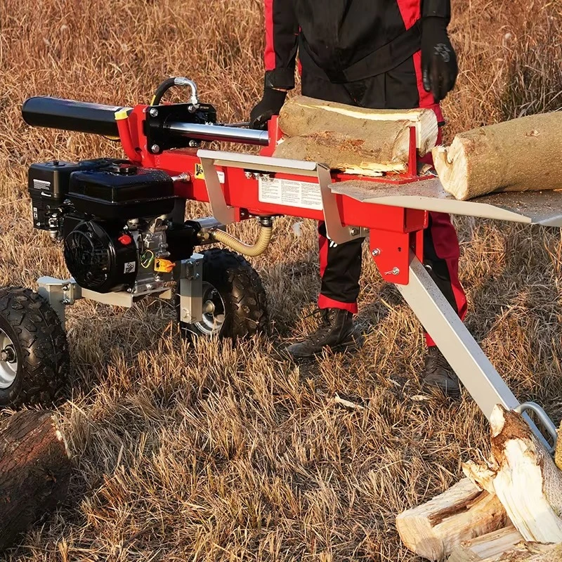 เครื่องผ่าฟืนและกิ่งไม้ 20 ตัน แบบกำหนดเอง เครื่องยนต์เบนซิน 7 แรงม้า พร้อมระบบตัดความเร็วสูง 3 วินาที ติดตั้งบนรถแทรกเตอร์ 1