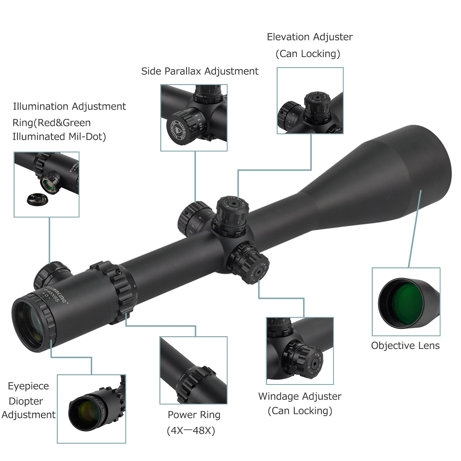 Visionking 4-48x65 Wide Field Field of View Mil-dot 35mm IR Rifle scope target 