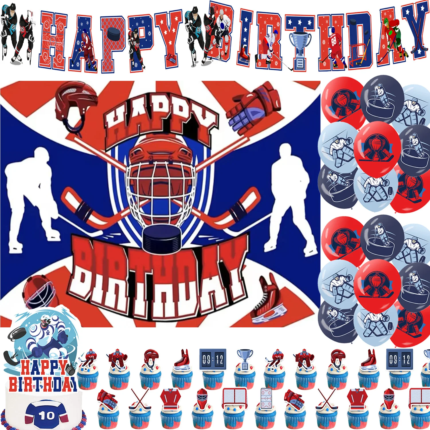 Eishockey-Thema Kindergeburtstag Party-Zubehör Dekoration Sport Hockey Ballon Tortendekoration Banner Hintergrund Babyparty Requisiten