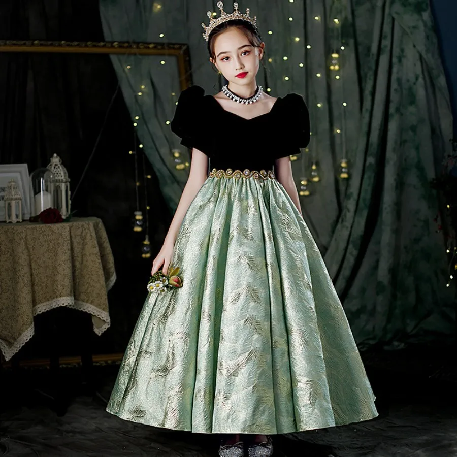 

Teen Short Puff Sleeve Pageant And Special Occasion Jacquard Dress Girls Rhinstone Gala And Evening Party Ball Gown 3 To 14 Year