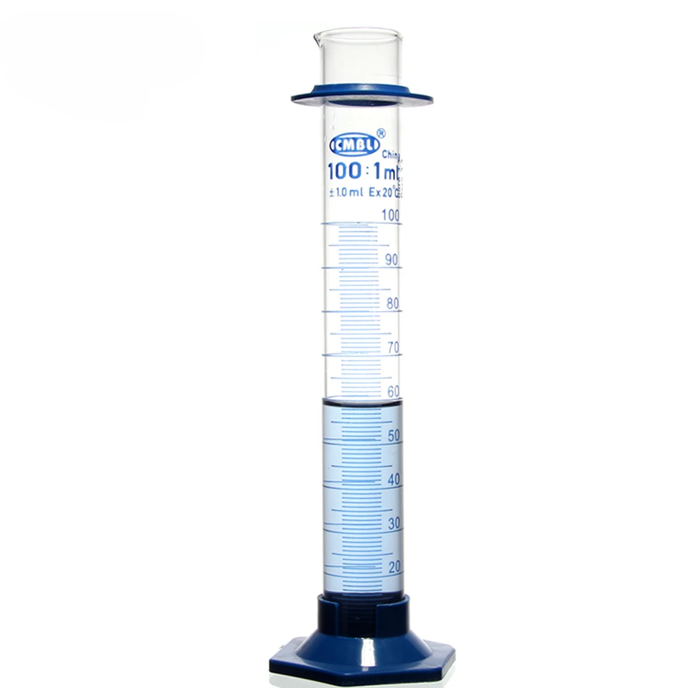 100mL Measuring Cylinder with Spout and Graduation with Plastic Heagon Base Laboratory Chemistry Equipment