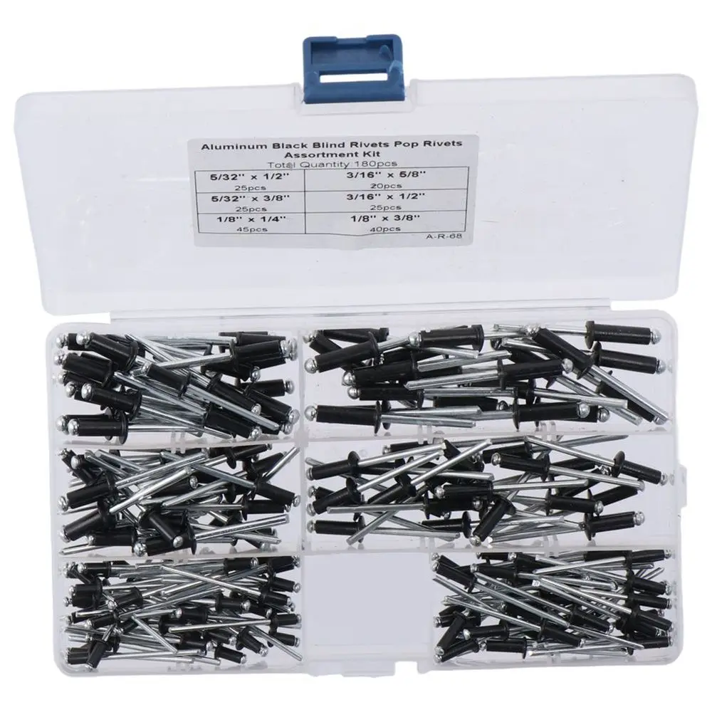 120 Pz 6 Dimensioni Rivetti Pop Rivetti Ciechi In Alluminio Nero Tappo Grande Estremità Aperta Rivetti A Trazione Forte Installazione In Acque Profond