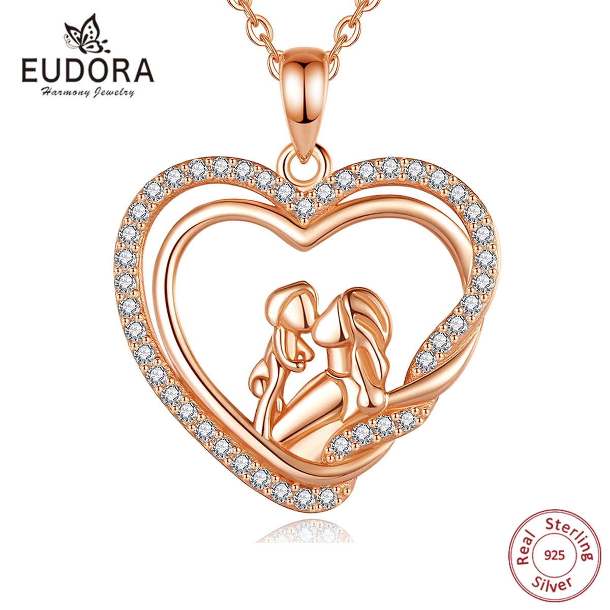 Eudora Real 925 Sterling Silver Heart Charm Necklace for Women