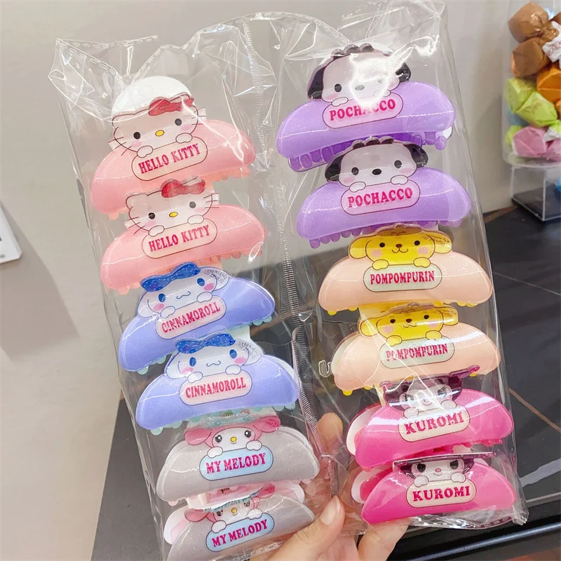 

12PCS Cinnamoroll Acrylic Hairpin Cute Sweet Girl Back Head Spoon Hairpin Headwear Cartoon Hello Kitty Kuromi Shark Clip
