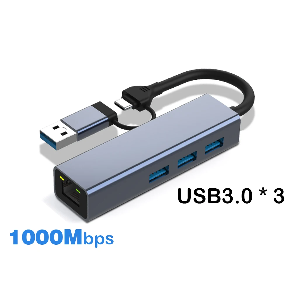 Divisor Usb tipo c Hub Hub com Usb3.0 1000mbps Adaptador Ethernet Rj45 100mbps Usb2.0 Estação de Ancoragem com Carga pd 100w