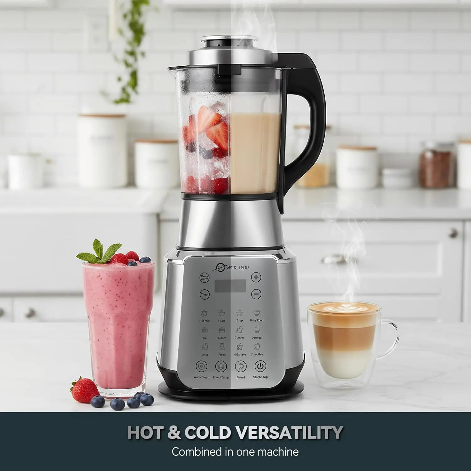 Glass Blenders for Kitchen – Stainless Steel Professional Blender for Smoothies 1500W Motor, Food Processor Combo 9 Adjustable