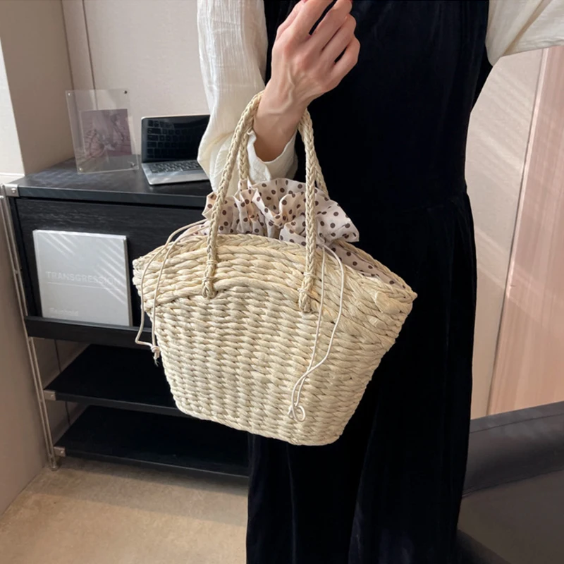 Straw Beach Bag Weave Shoulder Bag Summer Tote Handbags Woven Top Handle For Women Girls Holiday Travel