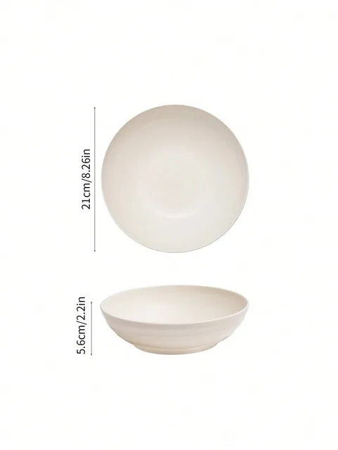 4/8/12pcs Plastic beige large bowl, large salad cereal bowl reusable, microwave and dishwasher safe 5