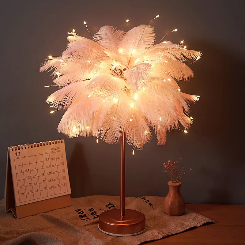 Creative Feather Table Lamp with Remote Control USB AA Battery Power Desk Lamp Tree Feather Lampshade.jpg