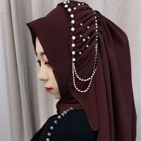 Muslim Women Shawl Headscarf Freeshipping Pearl Summer Malaysia Chiffon Scarf  Hat Prayer Kufi Islam Saudi Arabia Headwraps