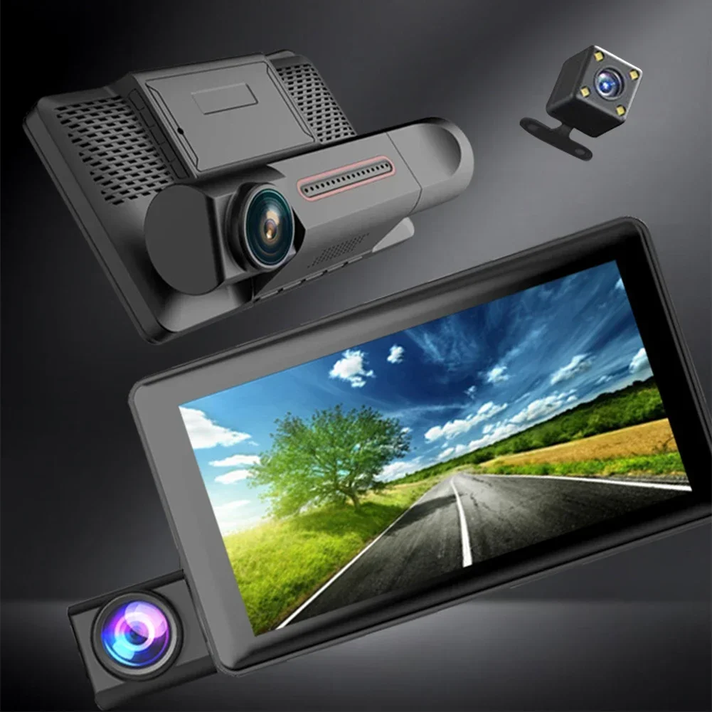 Car Dash Cam Video Recorder with 3 Cameras and 4 Inch Screen