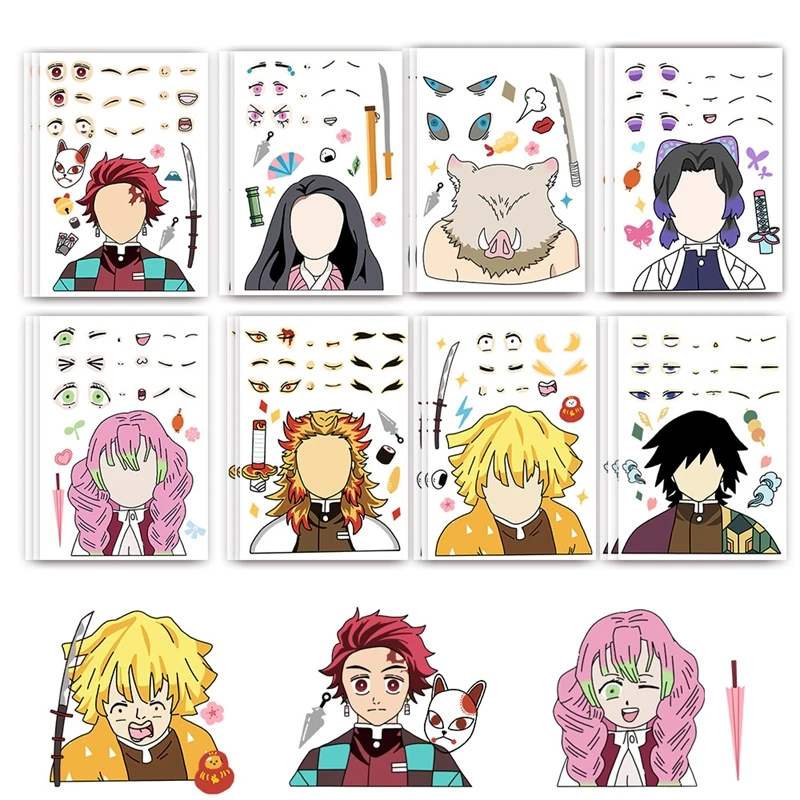 Impermeável DIY Puzzle Adesivo para Crianças, Novos Desenhos Animados,  Anime, Demônio Slayers, Faça um Rosto, Inosuke, Nezuko, Artesanato