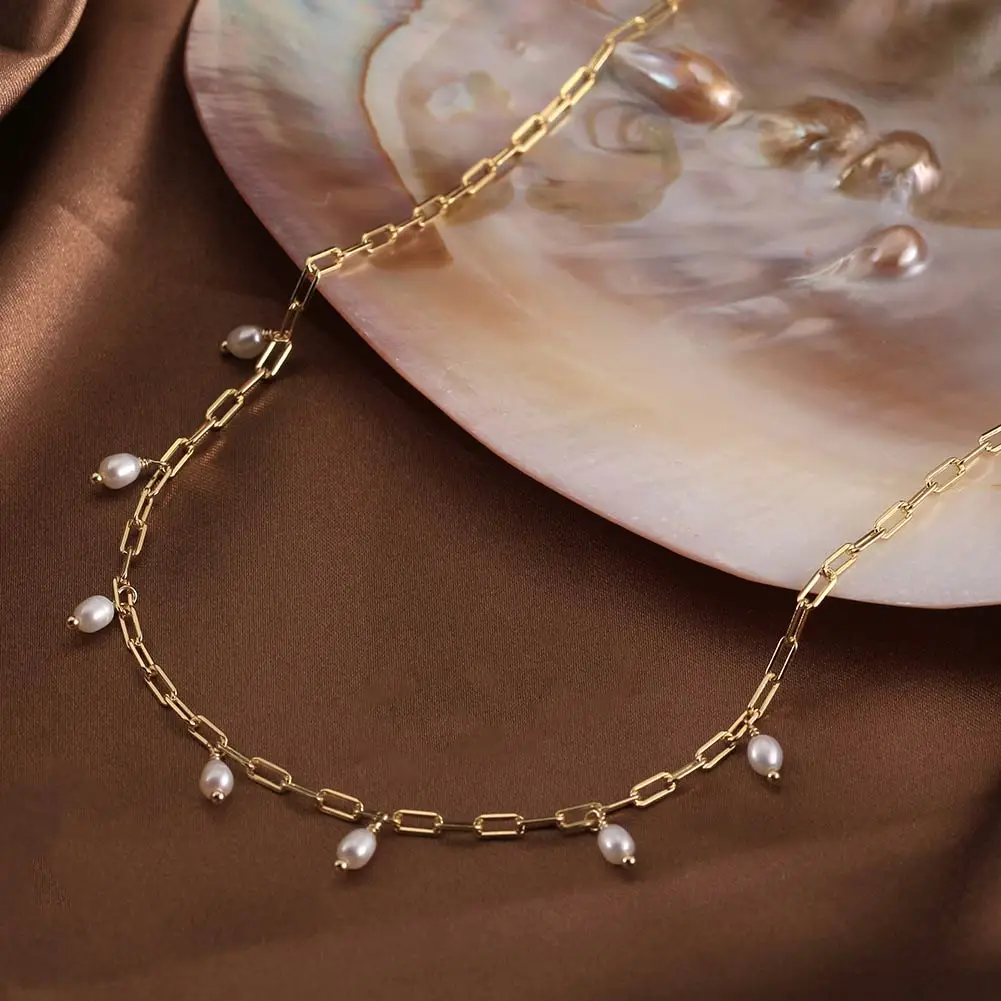 S8d42a4900f1a4ab49d3dabd363538faaB 14K Gold Plated Charms Freshwater Pearl Chain Choker Necklaces for Women Statement Party Jewelry Present Mallzona