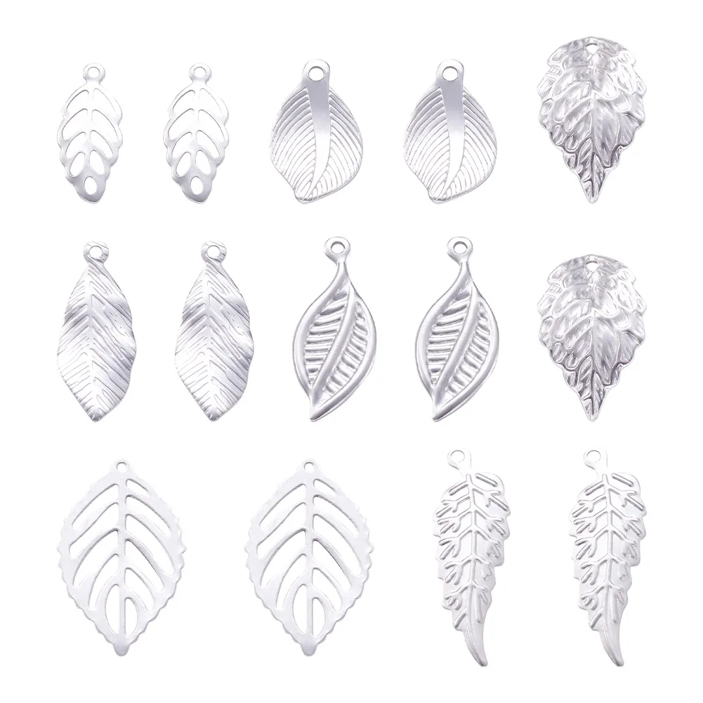 

56Pcs Stainless Steel Hollow Leaf Charms Silver Color Leaves Pendants For Earring Bracelet Necklace DIY Jewelry Making Supplies