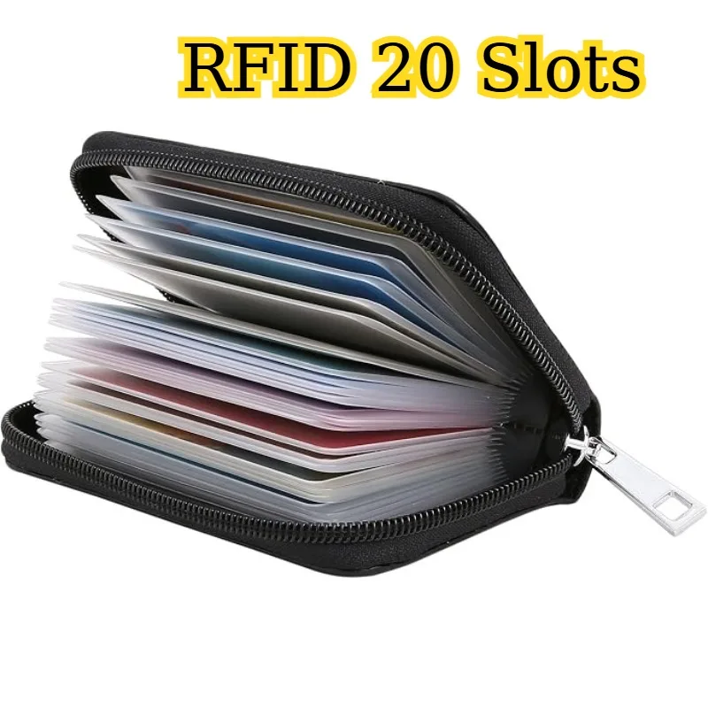 Sleek & Secure Zipper Card Holder Wallet – 20 Slot Organizer (Black, Coffee)