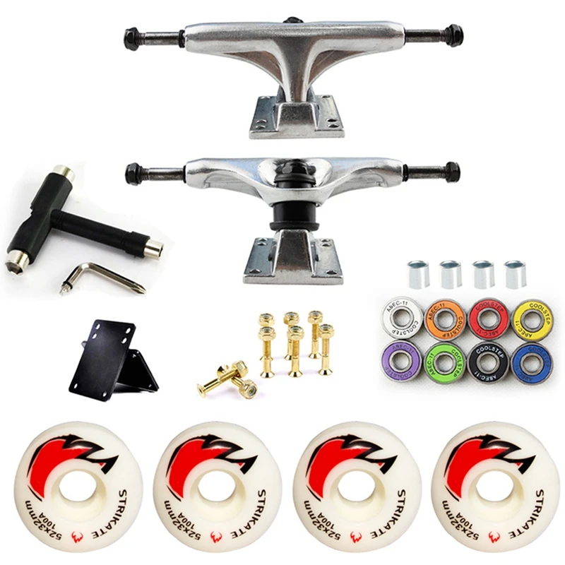 

STRIKATE 52X32mm Wheels 101A Aluminum Alloy Professional Bridge Skate Board Bracket 5inch Skateboard Trucks,Silver