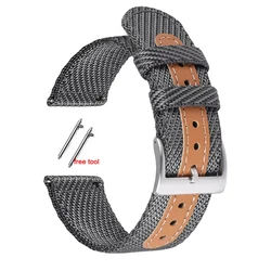 Unisex Quick Release Nylon Canvas Watch Strap - 18mm, 20mm, 22mm - 22mm (Grey)
