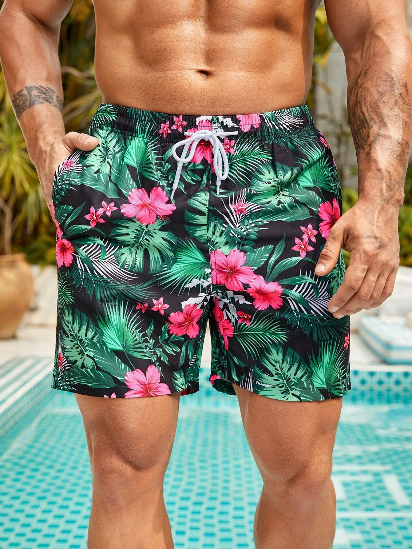 Men's quick-drying Hawaiian shorts with floral and leaf print 3D beachwear soft loose casual novelty summer novelty shorts 2