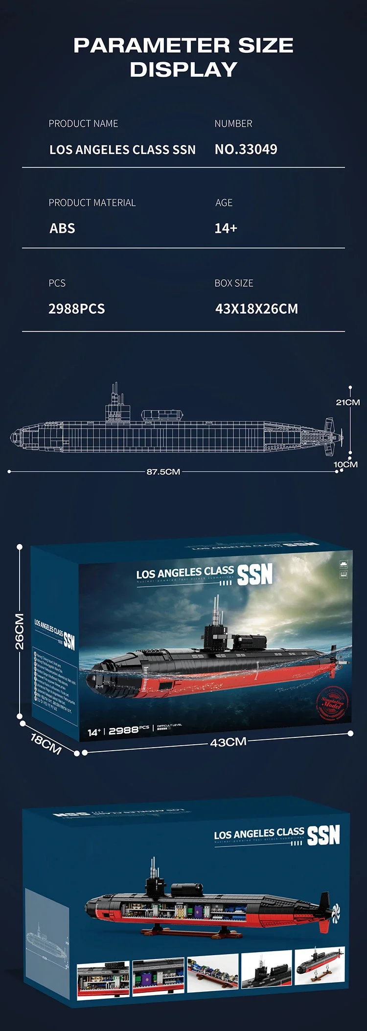 2988-teiliger SSN-688 U-Boot-Bausatz, Modellbausteine für Atom-U-Boote der Marine, Desktop-Deko, DIY-Spielzeug für Kinder – Detail 5