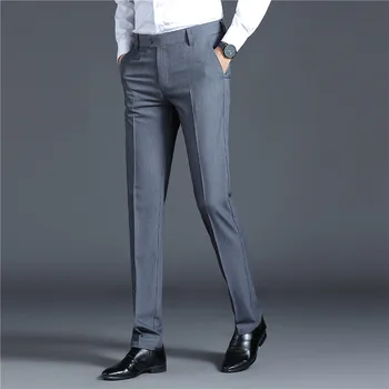 Suit Pants Men Straight Smart Casual Dress Pants Mens Solid Color Slim Elastic Formal Suit Trousers Four Seasons Mens Clothing 1