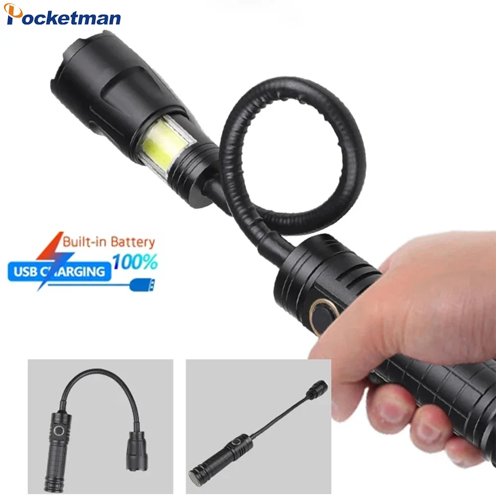 

Portable USB Rechargeable XHP50 LED Flashlight Multifunctional Foldable Flashlights Pickup Tool Lamp with Magnet Zoomable Torch