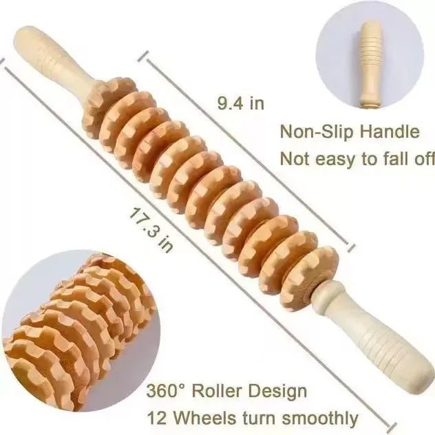 Massage Stick Wooden Muscle Relaxation Mace Massager Roller Fitness Meridian Yoga Stick Slimming Leg Cervical Spine Roller