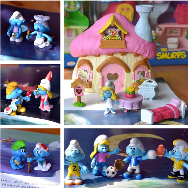 Smurfette Smurf Mushroom House Movable Joints Cartoon Characters Desktop  Decor Collection Ornaments Nostalgic Toy Model - AliExpress