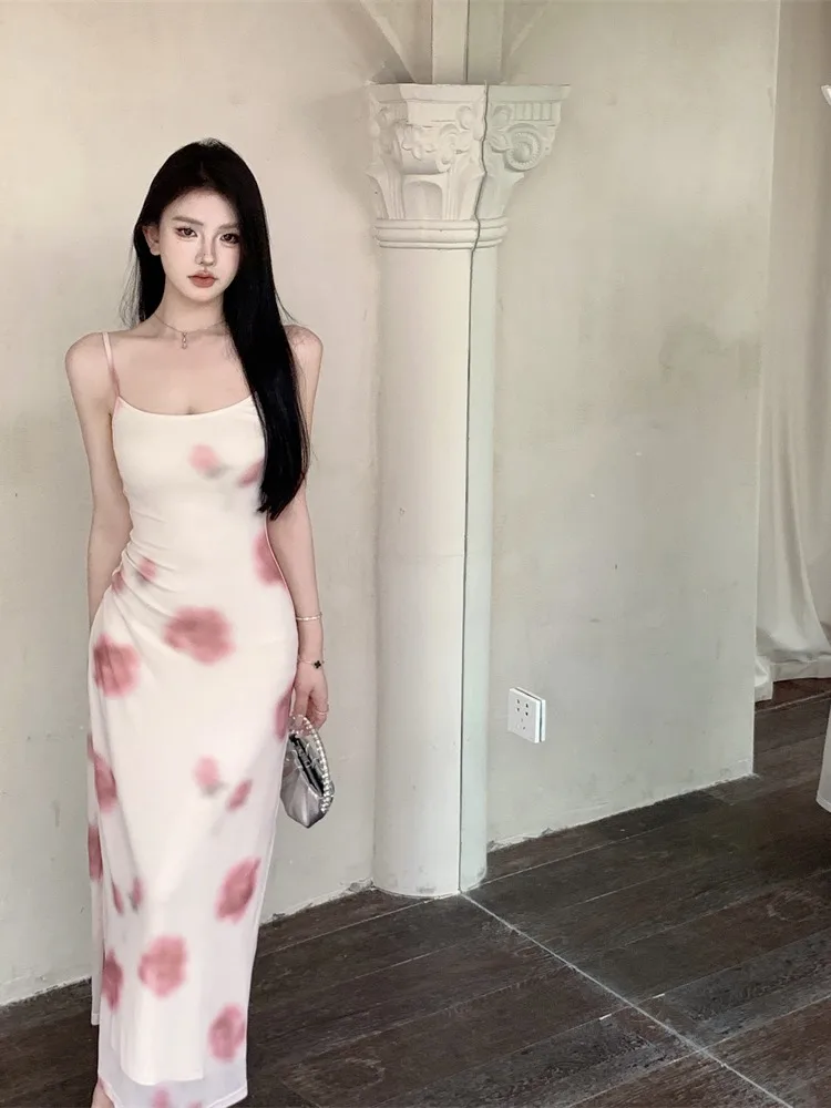 

2024 Women Summer Fashion Printed Sleeveless Dresses Female Sexy Slim Wrap Hip Dress Ladies Long Backless Camisole Vestidos H20