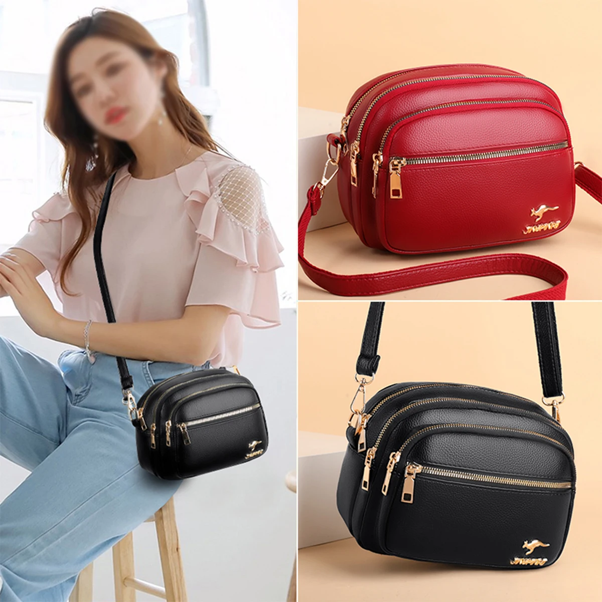 Stylish Women PU Shoulder Bag for Women, Multi-Compartment Design Zipper Closure & Large Capacity Crossbody Bag For Daily/Travel