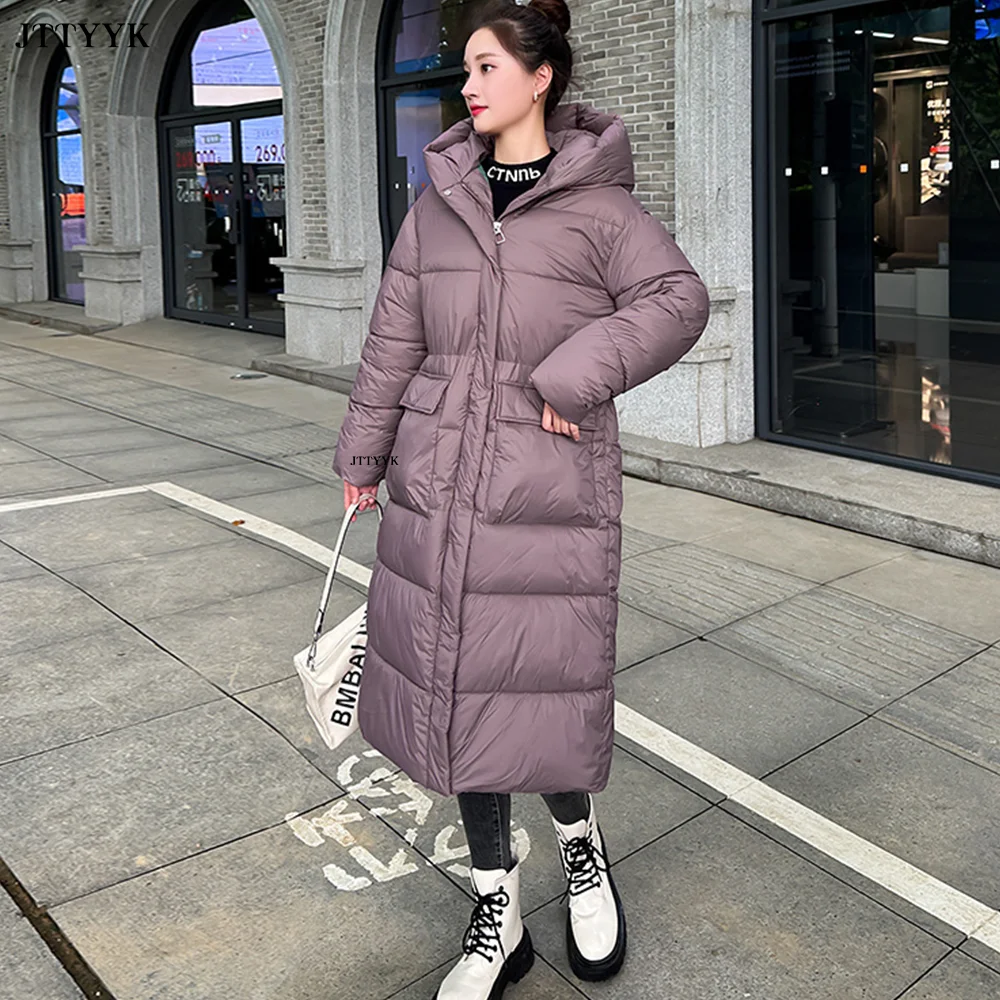 

Korean Fashion Winter Duck Down Coat Female Long Feather Puffer Jacket Women Hooded Parka Warm Waterproof Overcoat Large Size