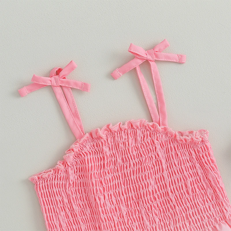 

Baby Toddler Girls Summer Cami Dress Sleeveless Tie-Up Slip Gradient Ruched A-Line Casual Dress