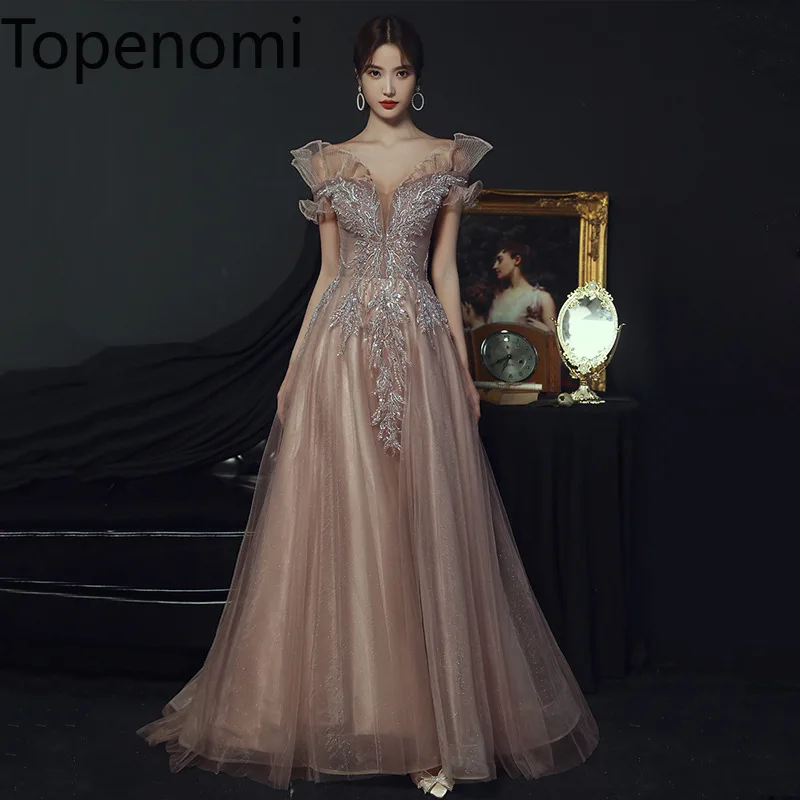 

Topenomi One Shoulder Fairy Evening Dress Women Sequins Appliques Waist A-line Prom Gown 2024 Temperament Quinceanera Dresses