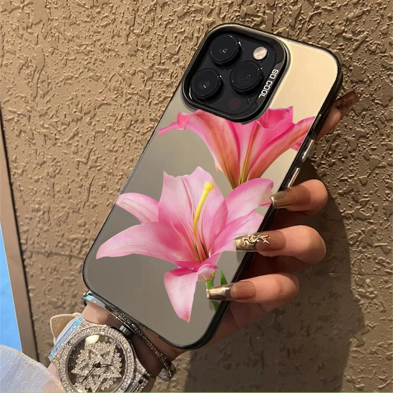 Retro Elegant Red Lily Flower Hard Case - Matte Cartoon Armor Cover