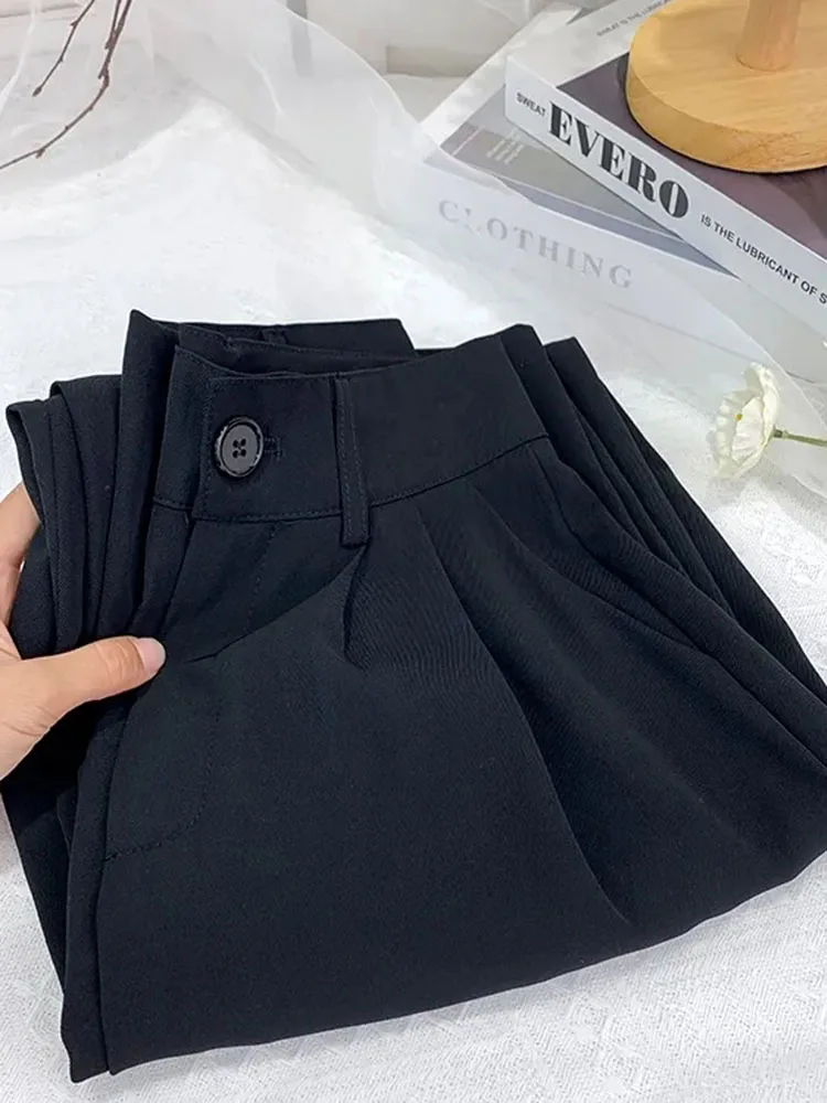 Baggy Office Ladies Suits Thin Pants Chic Solid Luxurious Ol Women Wide Leg Trouser New Elegant Formal High Waist Pantalone 2024