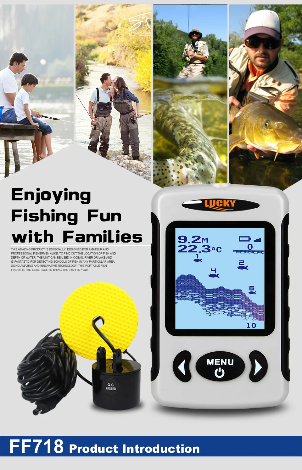 Portable Fish Finder, Fishfinder with Wired Sonar Sensor Transducer and LCD  Dispaly 5m-100m fishing depth sounder sonar - AliExpress