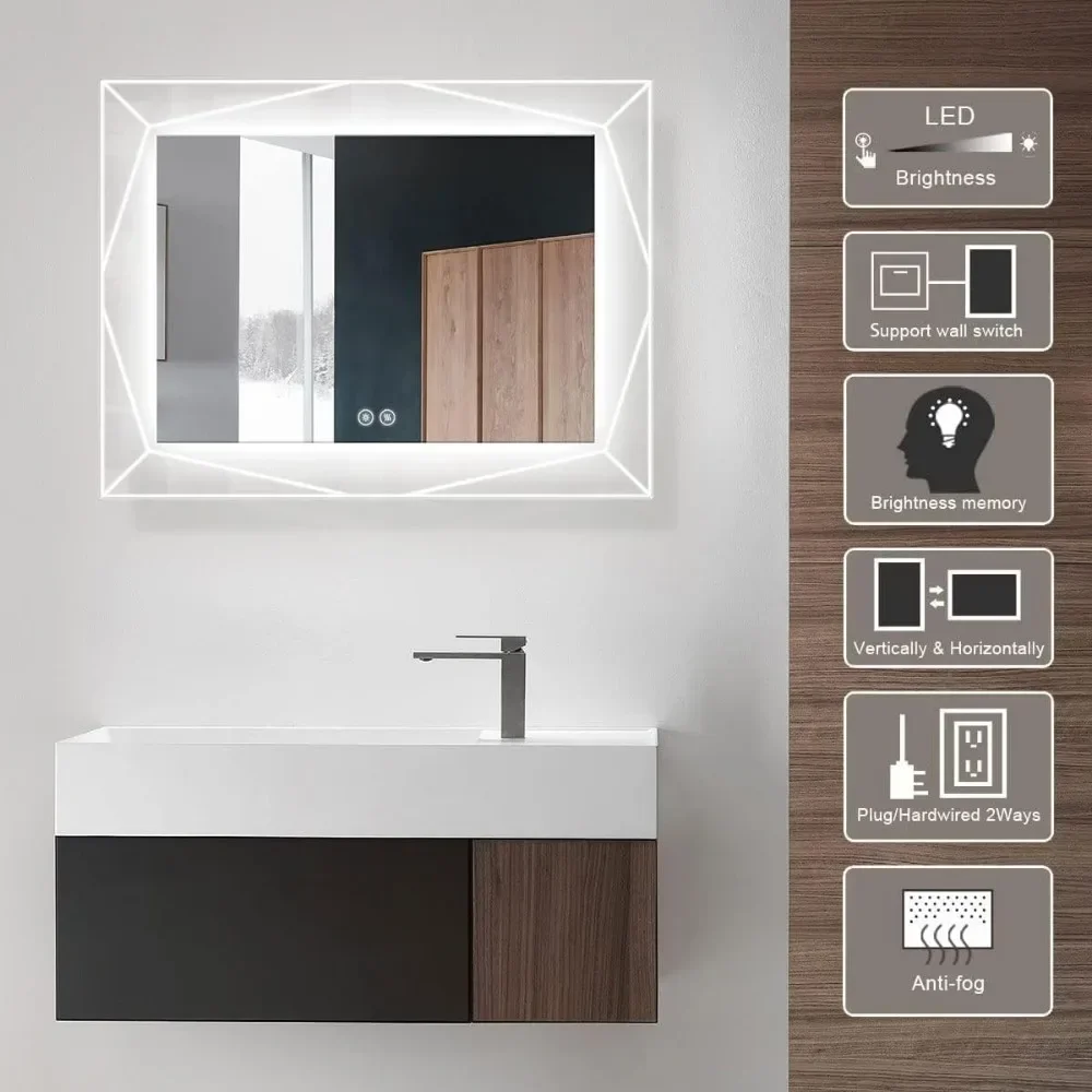 LED Bathroom Mirror with Lights, LED Lighted Bathroom Vanity Mirror, Led Mirror for Bathroom, Bluetooth Smart Miror 48 x 28 inch
