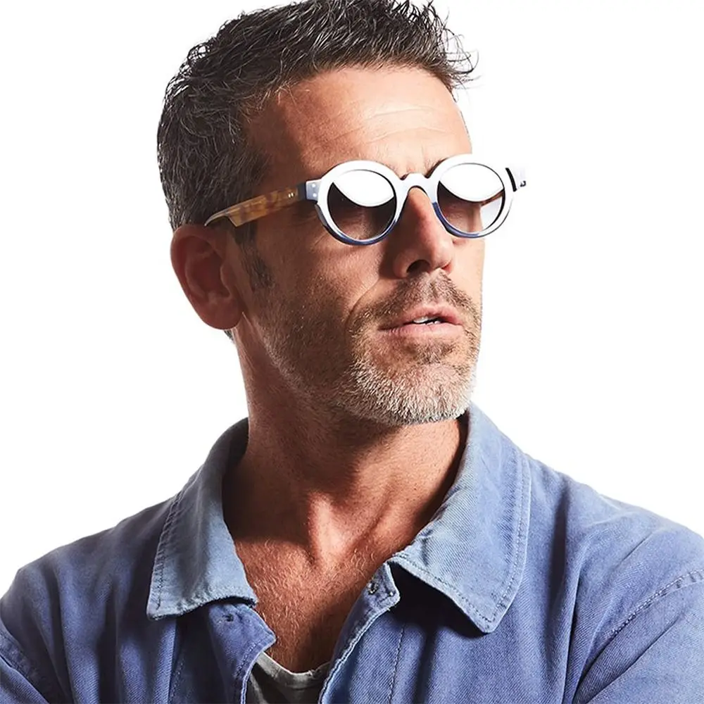 

Rivets Decoration Round Sunglasses Trending UV400 Double Color Punk Shades Clear Lens Retro Sun Glasses for Women & Men