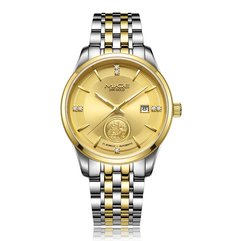 Mige Top Ten 24k Gold Watch Men Mechanical Watch Automatic Watch Hollow Waterproof Luminous