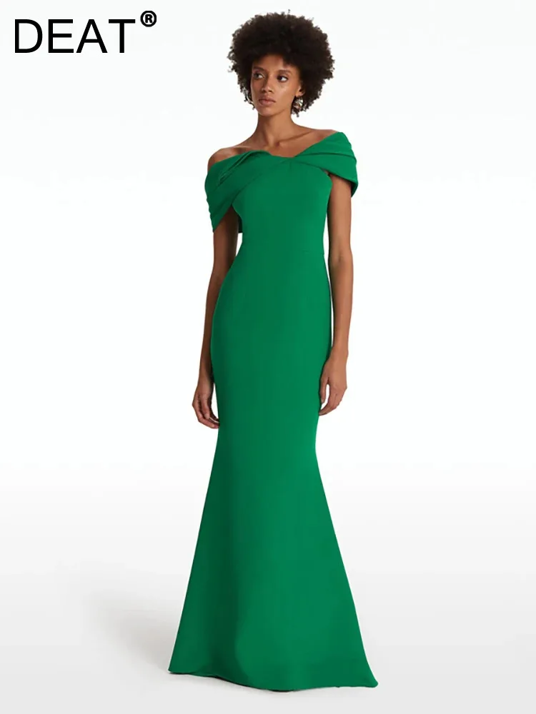 

DEAT Women's Fashion Evening Dress Boat Neck Sleeveless Solid Color Waist Slim Elegant Party Dresses Summer 2024 New 13DB4024