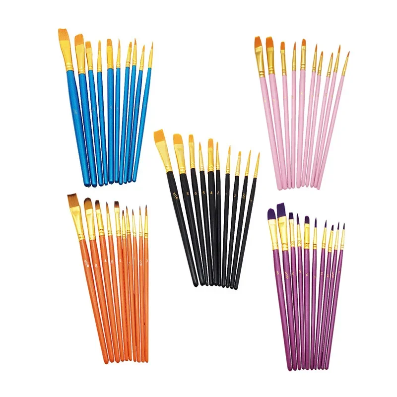 Painting Brushes Set of 10 Pearlescent Blue Wooden Pole Watercolor Brush Set Nylon Wool Brush Set Oil Set