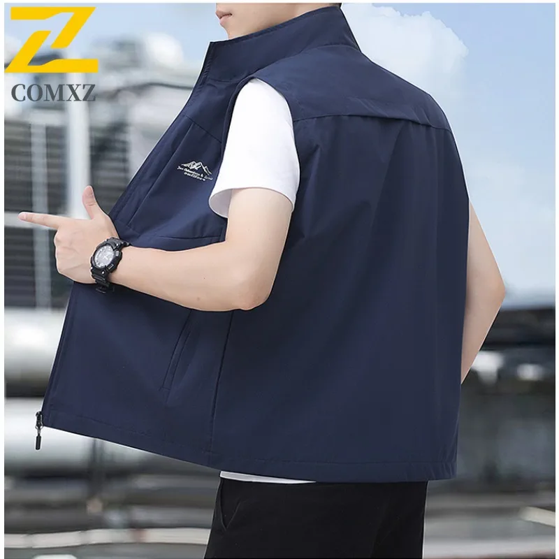 Spring Autumn Men Versatile Vest Waterproof Windproof Casual Cardigan Solid Color Outdoor Sleeveless for Hiking Camping Fishing