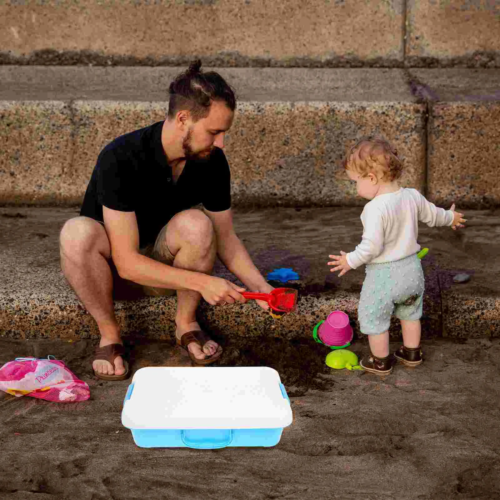 Sand Water Tray Sensory Bin with Lid Table Storage Box Beach Toys for Kids Abs Indoor Sandbox 5